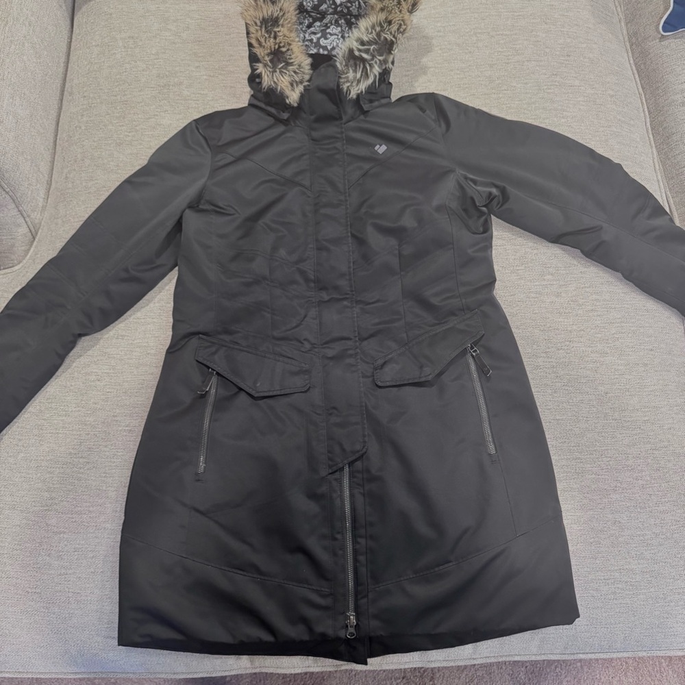 OBERMEYER Sojourner Black Ski Down Jacket with Detachable Faux Fur Hood